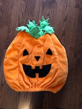 Toddler Plush Pumpkin Costume Hat with Leaf Top (Orange & Green)
